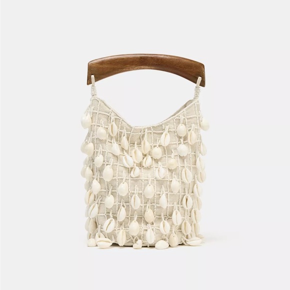 Zara Handbags - Zara bohemian Cream beaded Shell-Embellished Women's Bag clutch